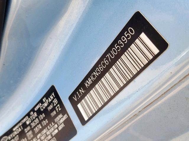 KMHCN36C67U053950 - 2007 HYUNDAI ACCENT SE BLUE photo 10