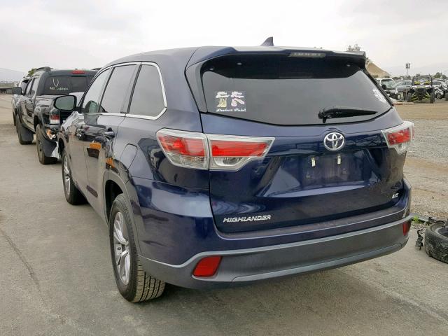 5TDZKRFH1FS100066 - 2015 TOYOTA HIGHLANDER BLUE photo 3