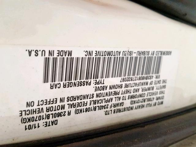 4S3BH806127632097 - 2002 SUBARU LEGACY OUT WHITE photo 10