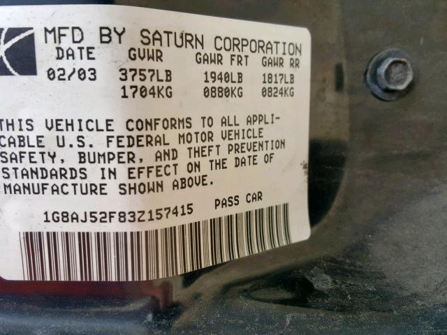 1G8AJ52F83Z157415 - 2003 SATURN ION LEVEL GOLD photo 10