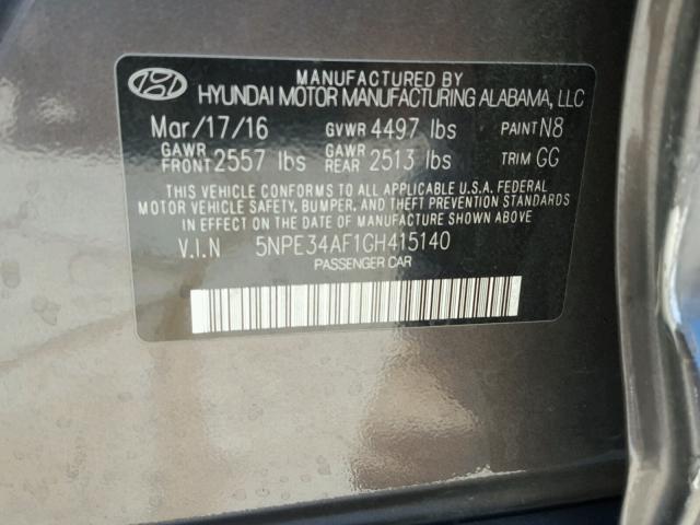 5NPE34AF1GH415140 - 2016 HYUNDAI SONATA SPO BROWN photo 10