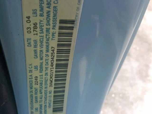 3VWCM31Y14M342547 - 2004 VOLKSWAGEN NEW BEETLE ლურჯი ფოტო 10