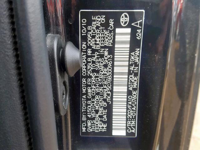 JTKJF5C76B3009613 - 2011 TOYOTA SCION TC BLACK photo 10