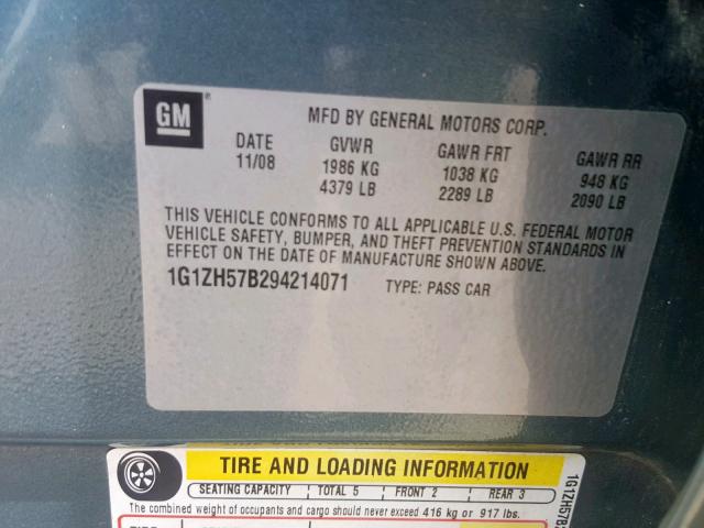 1G1ZH57B294214071 - 2009 CHEVROLET MALIBU 1LT 青色 照片 10