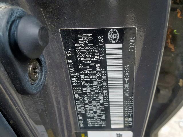 4T1BE32K15U638697 - 2005 TOYOTA CAMRY LE GRAY photo 10