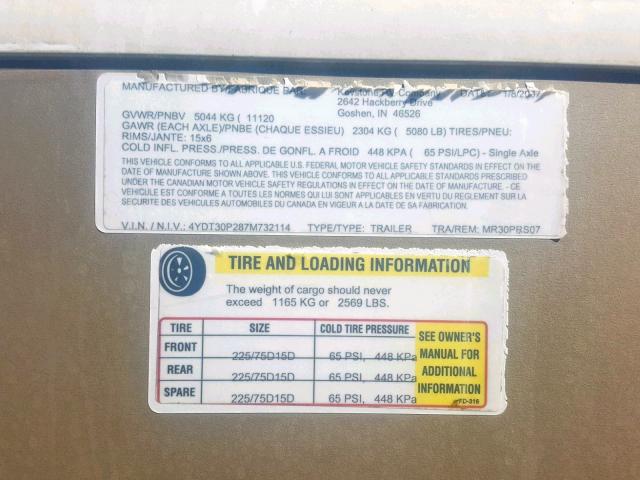 4YDT30P287M732114 - 2007 KEYSTONE MONTANA WHITE photo 10