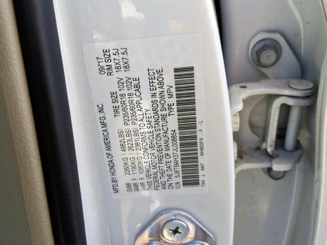 5J8TB4H37JL008854 - 2018 ACURA RDX WHITE photo 10