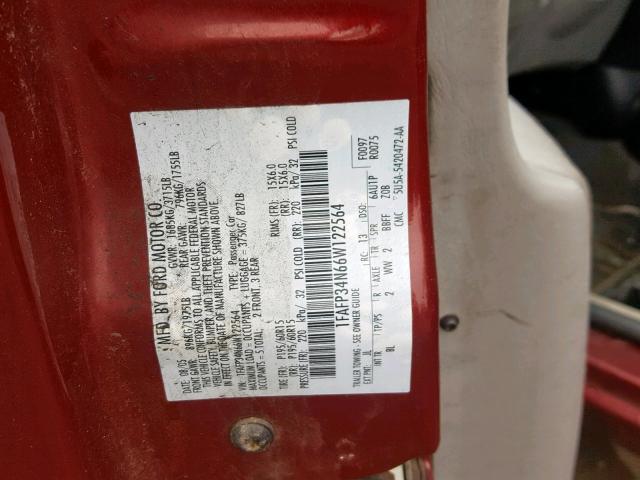 1FAFP34N66W122564 - 2006 FORD FOCUS ZX4 RED photo 10