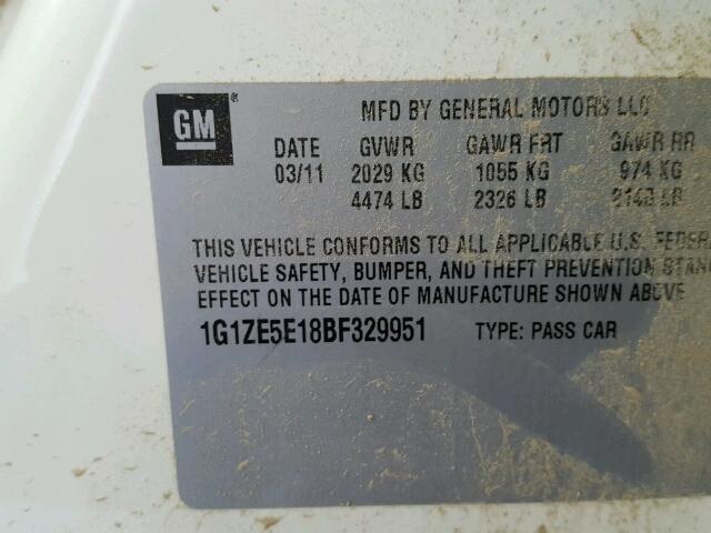 1G1ZE5E18BF329951 - 2011 CHEVROLET MALIBU LTZ 白色 照片 10