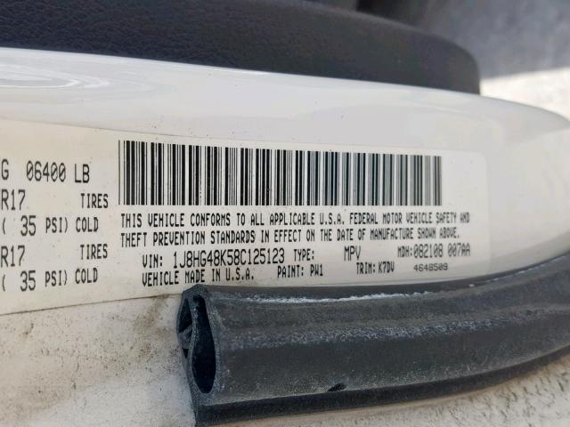 1J8HG48K58C125123 - 2008 JEEP COMMANDER WHITE photo 10