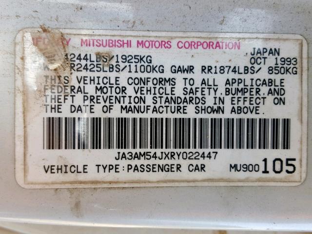 JA3AM54JXRY022447 - 1994 MITSUBISHI 3000 GT WHITE photo 10
