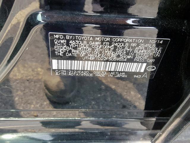 JTHBF1D22F5059554 - 2015 LEXUS IS 250 BLACK photo 10