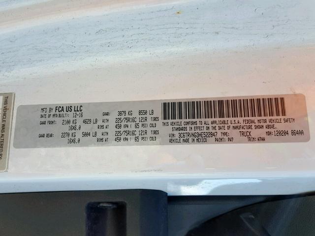 3C6TRVNG3HE522847 - 2017 RAM PROMASTER 白色 照片 10