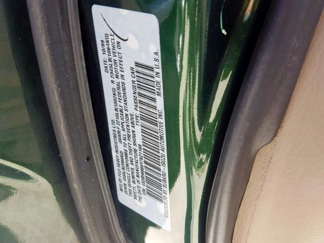 4S3BH6869Y7621169 - 2000 SUBARU LEGACY OUT GREEN photo 10