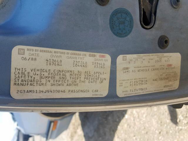 2G3AM5134J9430846 - 1988 OLDSMOBILE CUTLASS CI 蓝色 照片 10