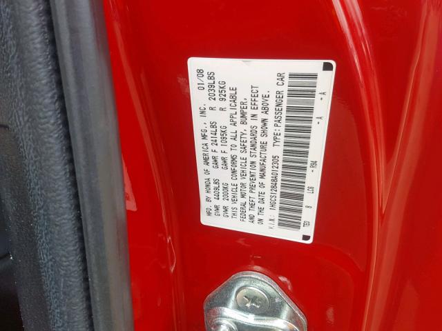 1HGCS12848A012305 - 2008 HONDA ACCORD EXL RED photo 10