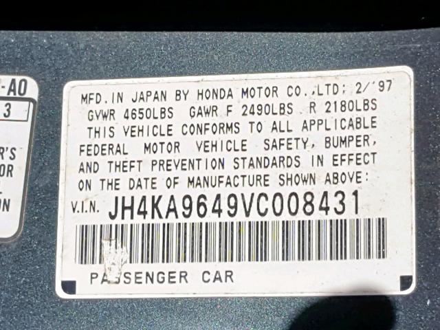 JH4KA9649VC008431 - 1997 ACURA 3.5RL TURQUOISE photo 10