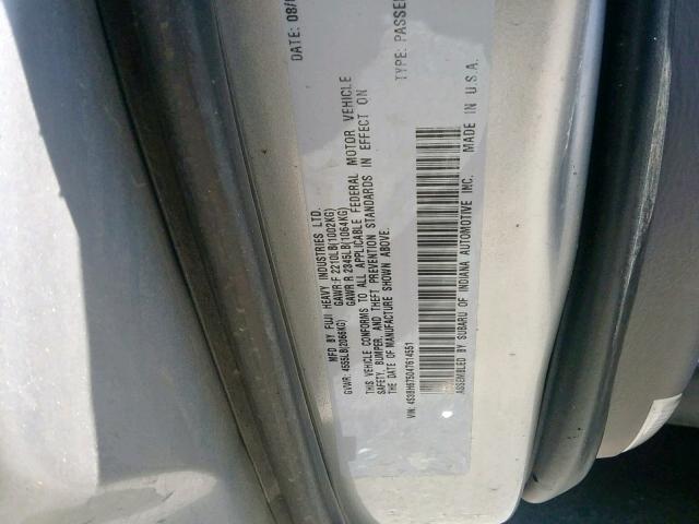 4S3BH675047614551 - 2004 SUBARU LEGACY OUT SILVER photo 10