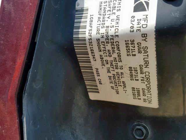 1G8AF52F53Z166347 - 2003 SATURN ION LEVEL RED photo 10