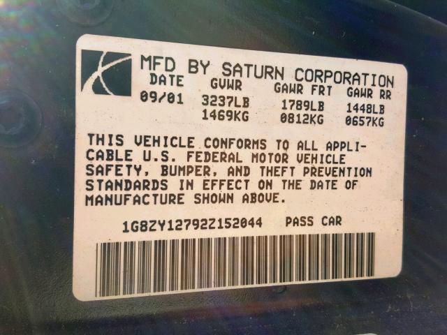 1G8ZY12792Z152044 - 2002 SATURN SC2 RED photo 10