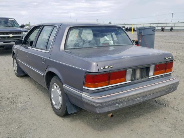 1B3XA4636MF542907 - 1991 DODGE SPIRIT GRAY photo 3