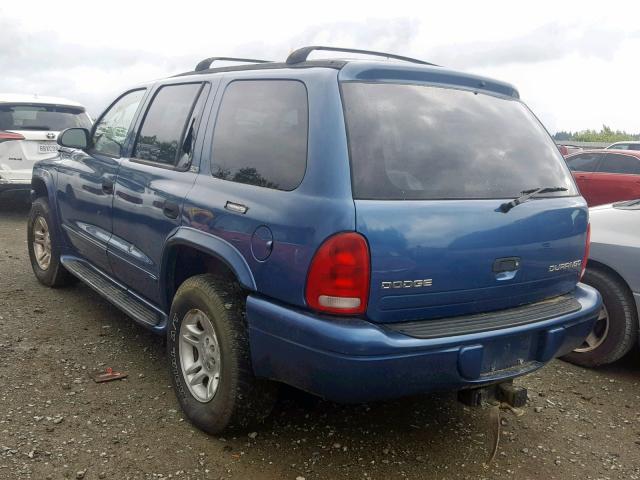 1B4HS48N12F220653 - 2002 DODGE DURANGO SL BLUE photo 3