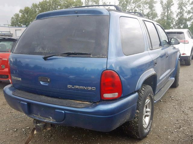 1B4HS48N12F220653 - 2002 DODGE DURANGO SL BLUE photo 4