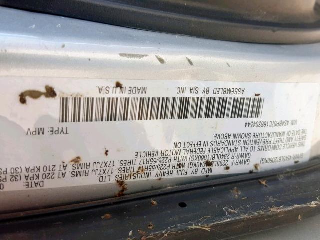 4S4BP67C166304544 - 2006 SUBARU LEGACY OUT SILVER photo 10