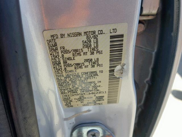 1N6ED29Y92C346951 - 2002 NISSAN FRONTIER C SILVER photo 10