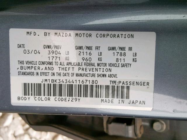 JM1BK343441167180 - 2004 MAZDA 3 HATCHBAC SILVER photo 10