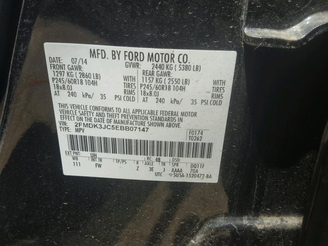 2FMDK3JC5EBB07147 - 2014 FORD EDGE SEL BLACK photo 10