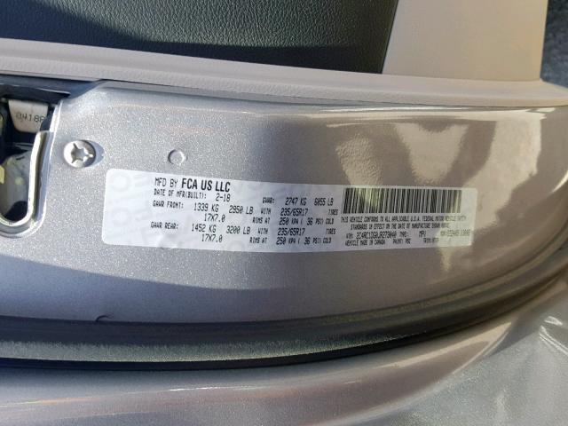 2C4RC1DG0JR273040 - 2018 CHRYSLER PACIFICA T SILVER photo 10