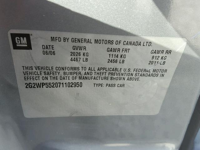 2G2WP552071102950 - 2007 PONTIAC GRAND PRIX GRAY photo 10