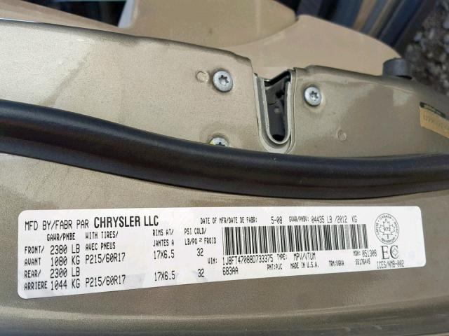 1J8FT47088D733375 - 2008 JEEP COMPASS SP ბეჟი ფოტო 10