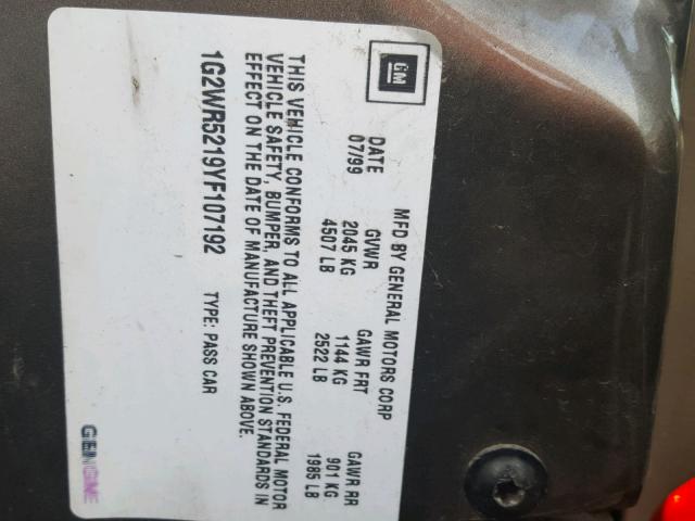 1G2WR5219YF107192 - 2000 PONTIAC GRAND PRIX BROWN photo 10