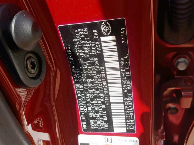 4T1BF1FK2HU730479 - 2017 TOYOTA CAMRY LE RED photo 10