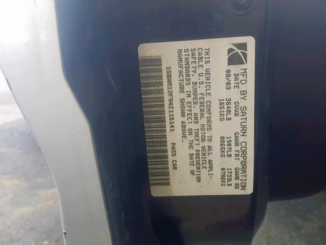 1G8AN12F94Z115141 - 2004 SATURN ION LEVEL SILVER photo 10