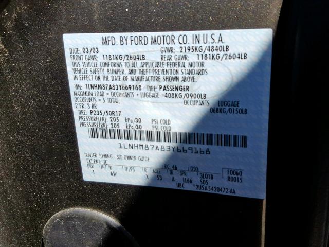 1LNHM87A83Y669168 - 2003 LINCOLN LS 灰色 照片 10