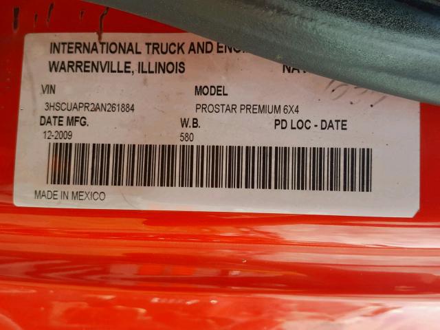 3HSCUAPR2AN261884 - 2010 INTERNATIONAL PROSTAR PR RED photo 10