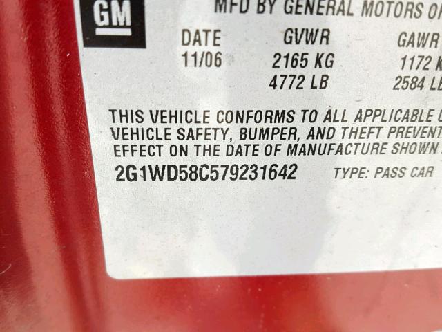2G1WD58C579231642 - 2007 CHEVROLET IMPALA SUP Марун фото 10
