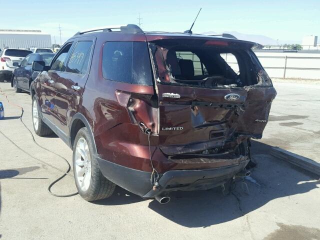 1FMHK8F88CGA13336 - 2012 FORD EXPLORER L BURGUNDY photo 3