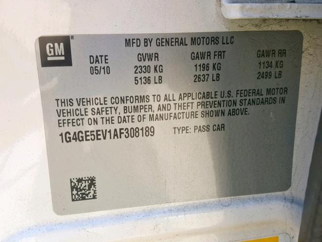 1G4GE5EV1AF308189 - 2010 BUICK LACROSSE C WHITE photo 10