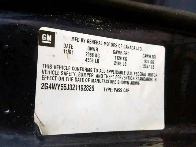 2G4WY55J321192826 - 2002 BUICK CENTURY LI BLUE photo 10