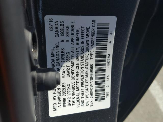 2HGFC1F77GH656568 - 2016 HONDA CIVIC EXL GRAY photo 10