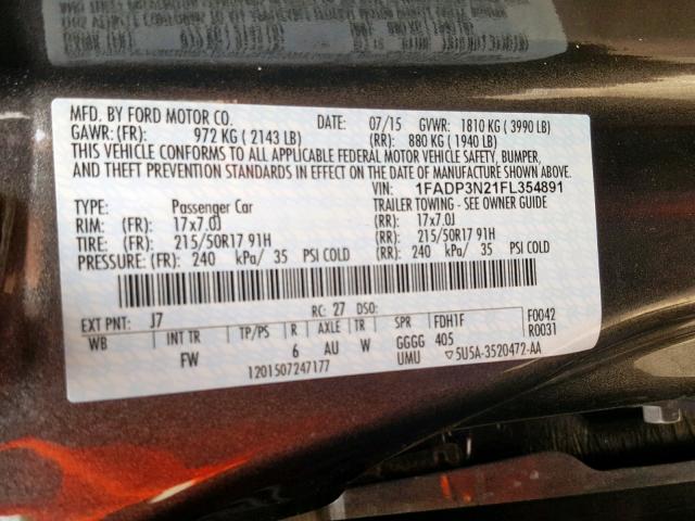 1FADP3N21FL354891 - 2015 FORD FOCUS TITA GRAY photo 10