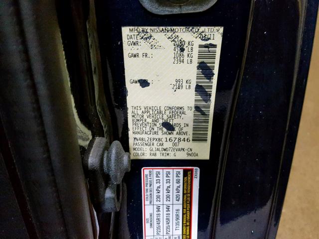 1N4BL2EPXBC167846 - 2011 NISSAN ALTIMA SR BLUE photo 10