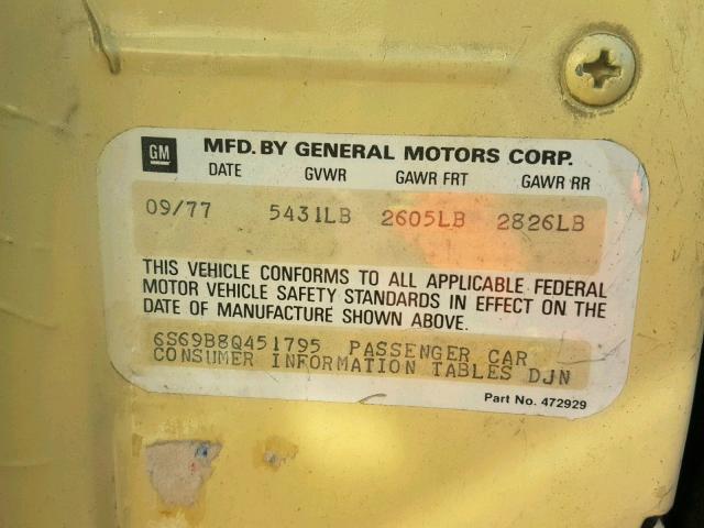 6S69B8Q451795 - 1978 CADILLAC SEVILLE YELLOW photo 10