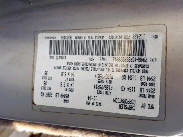 2B4GH45R3SR229946 - 1995 DODGE CARAVAN SE SILVER photo 10