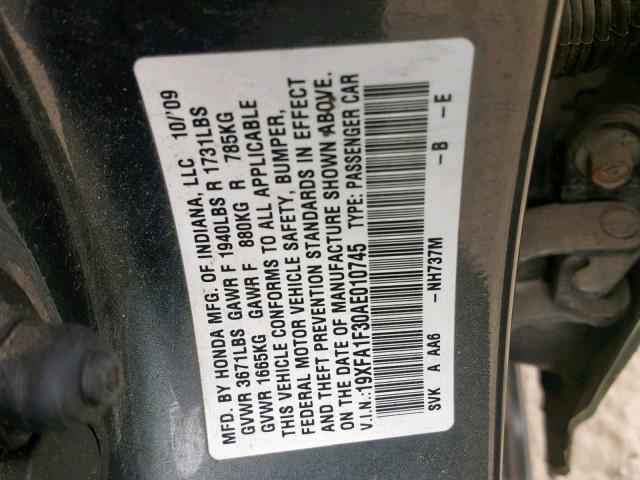 19XFA1F30AE010745 - 2010 HONDA CIVIC VP SILVER photo 10