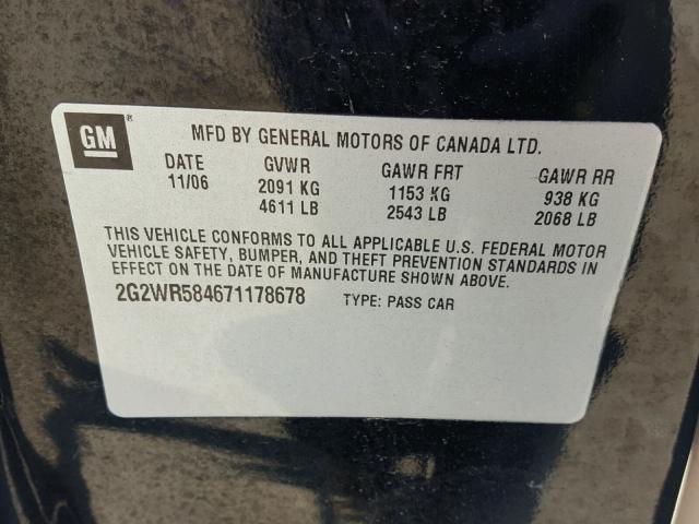 2G2WR584671178678 - 2007 PONTIAC GRAND PRIX BLACK photo 10